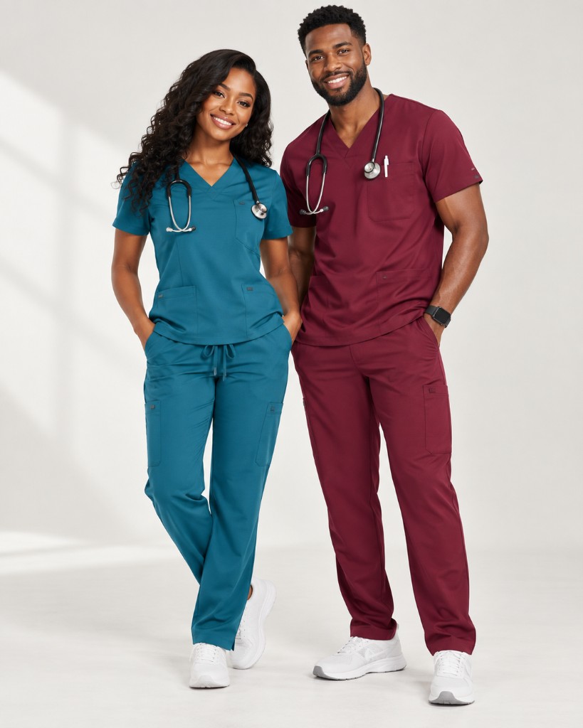 Teal & Burgundy Cargo Scrubs